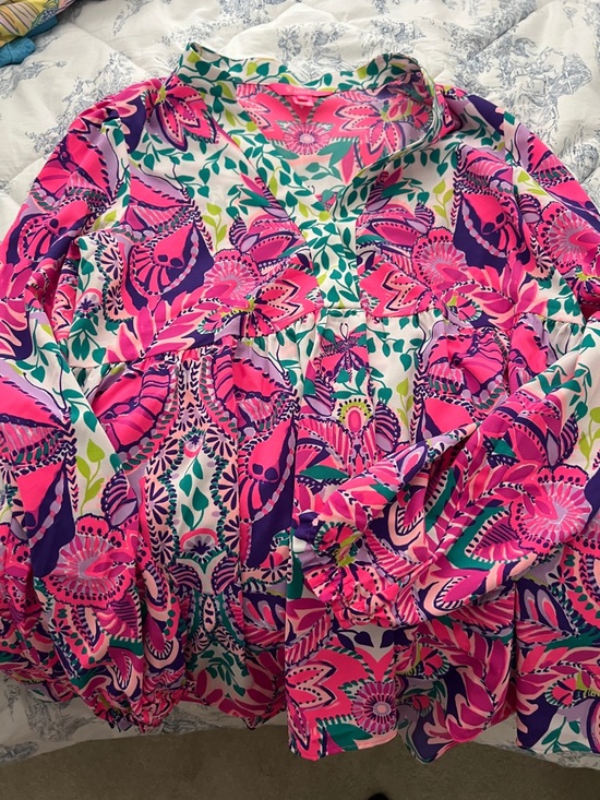 Lilly Pulitzer Tops - Lilly Pulitzer Pink Purple Floral Peasant Blouse
